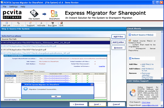SharePoint content migration to 2010, SharePoint content migration to 2007 is done easy by running PCVITA Express Migrator for SharePoint 2010, and 2007. Download the full version by just 999.00 only for the entire file system migration.