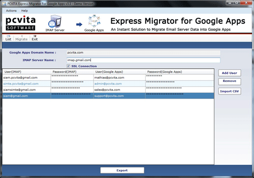 IMAP to Google Apps Mail Migration by PCVITA Express Migrator for Google Apps